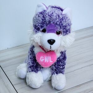Fiesta Great Wolf Lodge Plush Purple & White Fuzzy Wolf Dog 9"